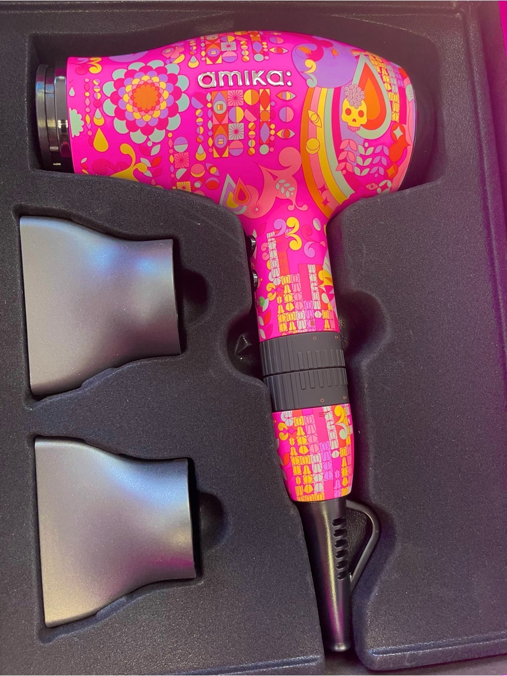 amika Bright Pink The CEO Hair Dryer with Floral Accents